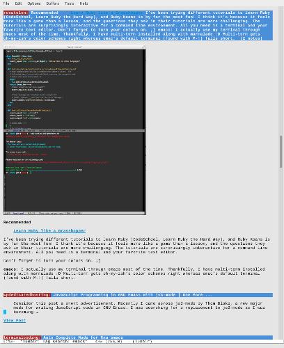 Скриншот: Операционная система GNU Emacs готова для Всемирной паутины!
