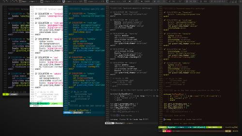 Скриншот: Один Vim с разными цветсхемами для разных задач в различных терминалах. (+ awesome)