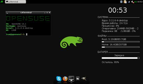 Скриншот: OpenSUSE с LXDE и Openbox 2.0