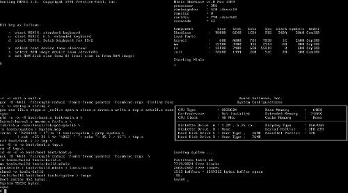 linux-0.01 скомпилированный в minix-386 и запущенный в эмуляторе 86box